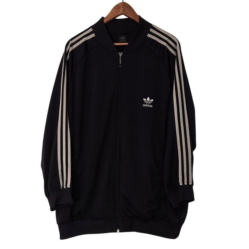 Vintage Y2K Adidas Originals Black Gray Stripe Track Jacket Trefoil Back Size M